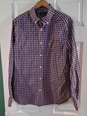 Nautica Men's Pink and Blue Check Button-Down Shirt